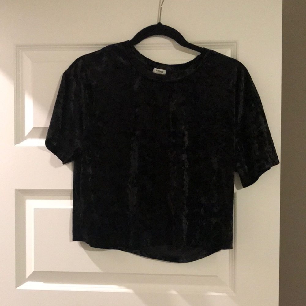 Garage black crushed velvet velour crop top